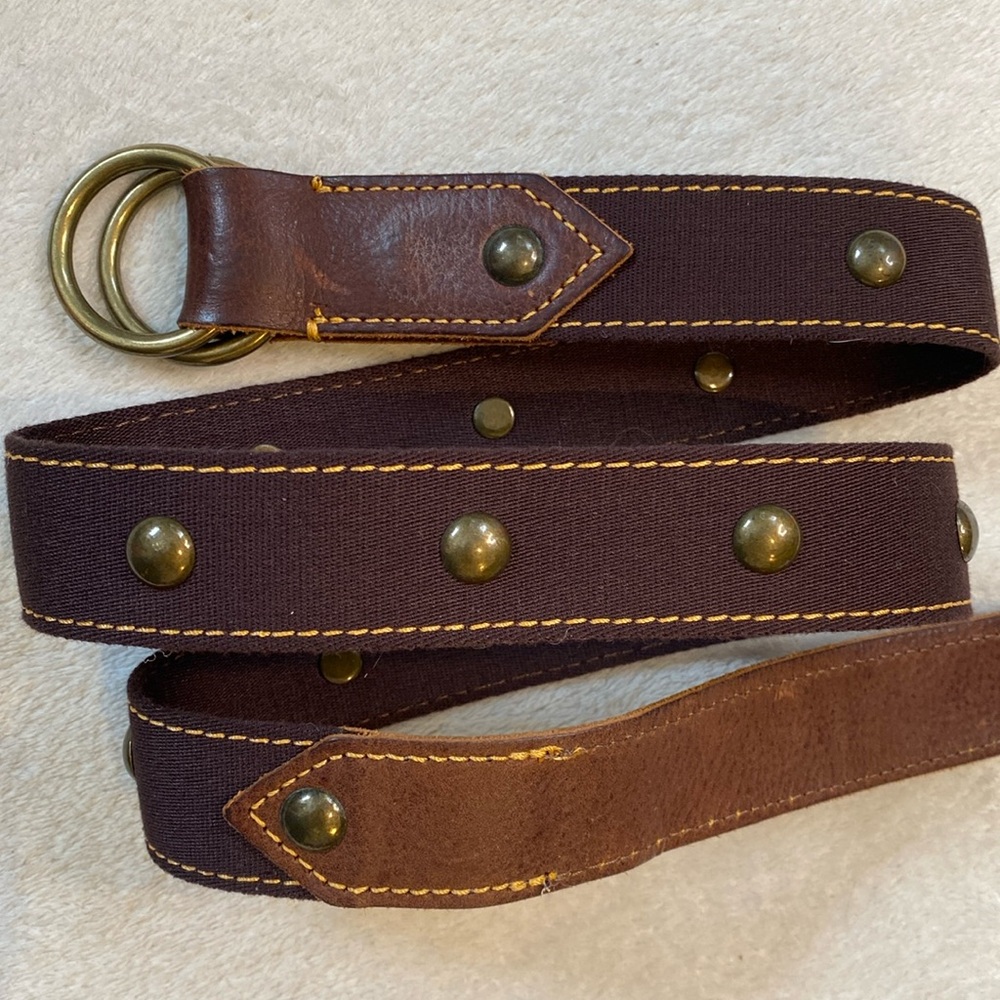 J Crew brass d-ring leather canvas brass grommet belt Sz S/M